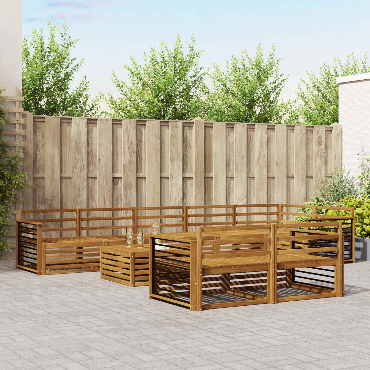 Outdoor Sofa Set 9 pcs Natural Solid Acacia Wood