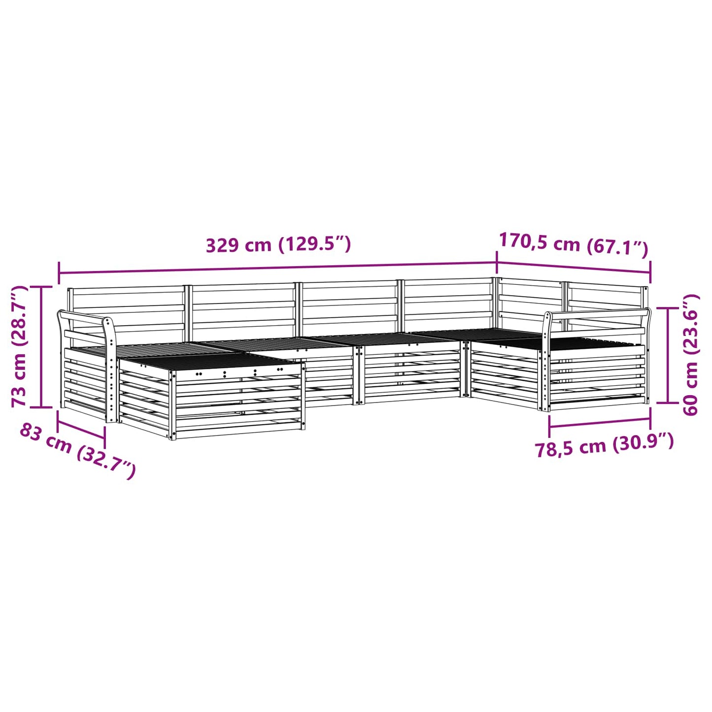 Outdoor Sofa Set 6 pcs Natural Solid Acacia Wood