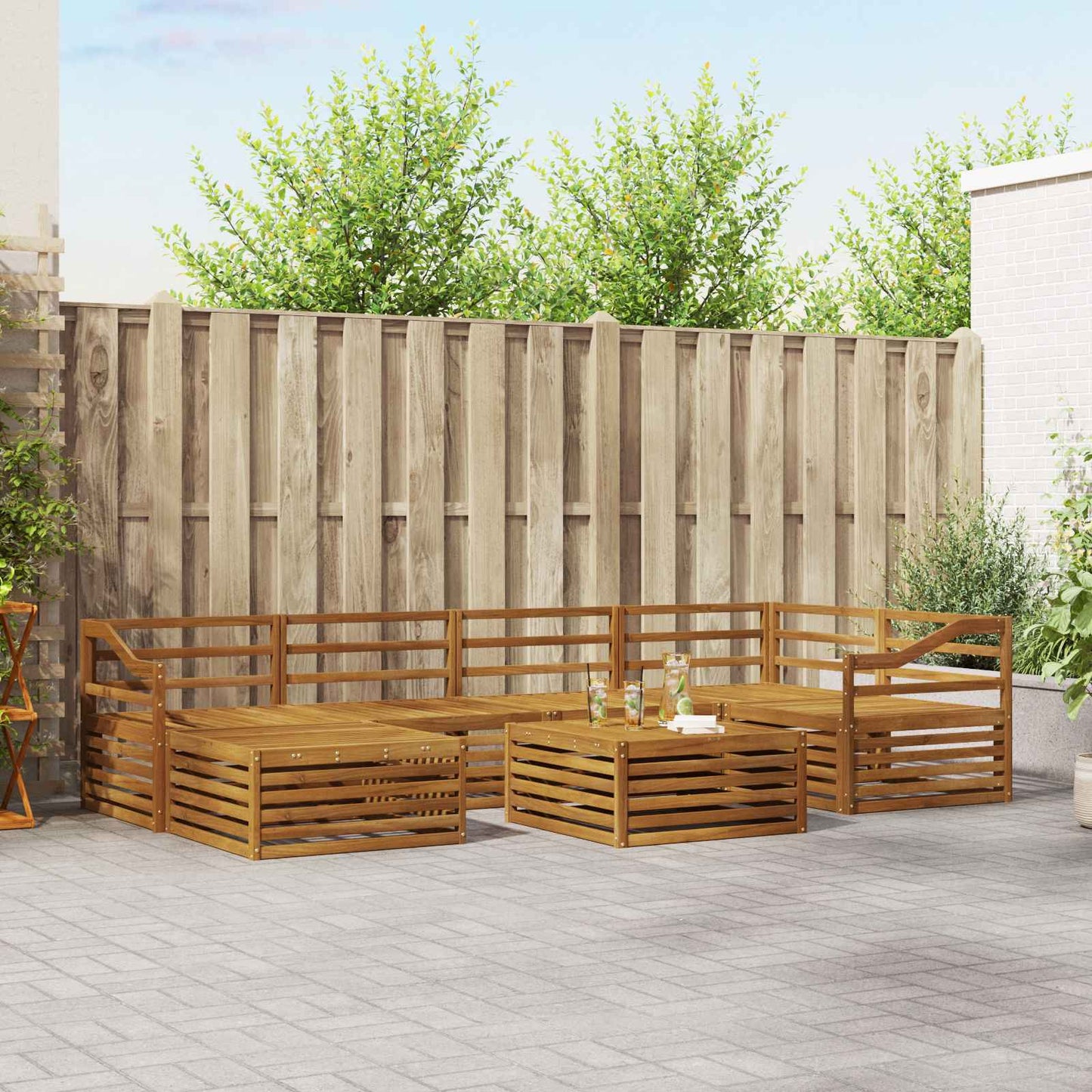Outdoor Sofa Set 7 pcs Natural Solid Acacia Wood