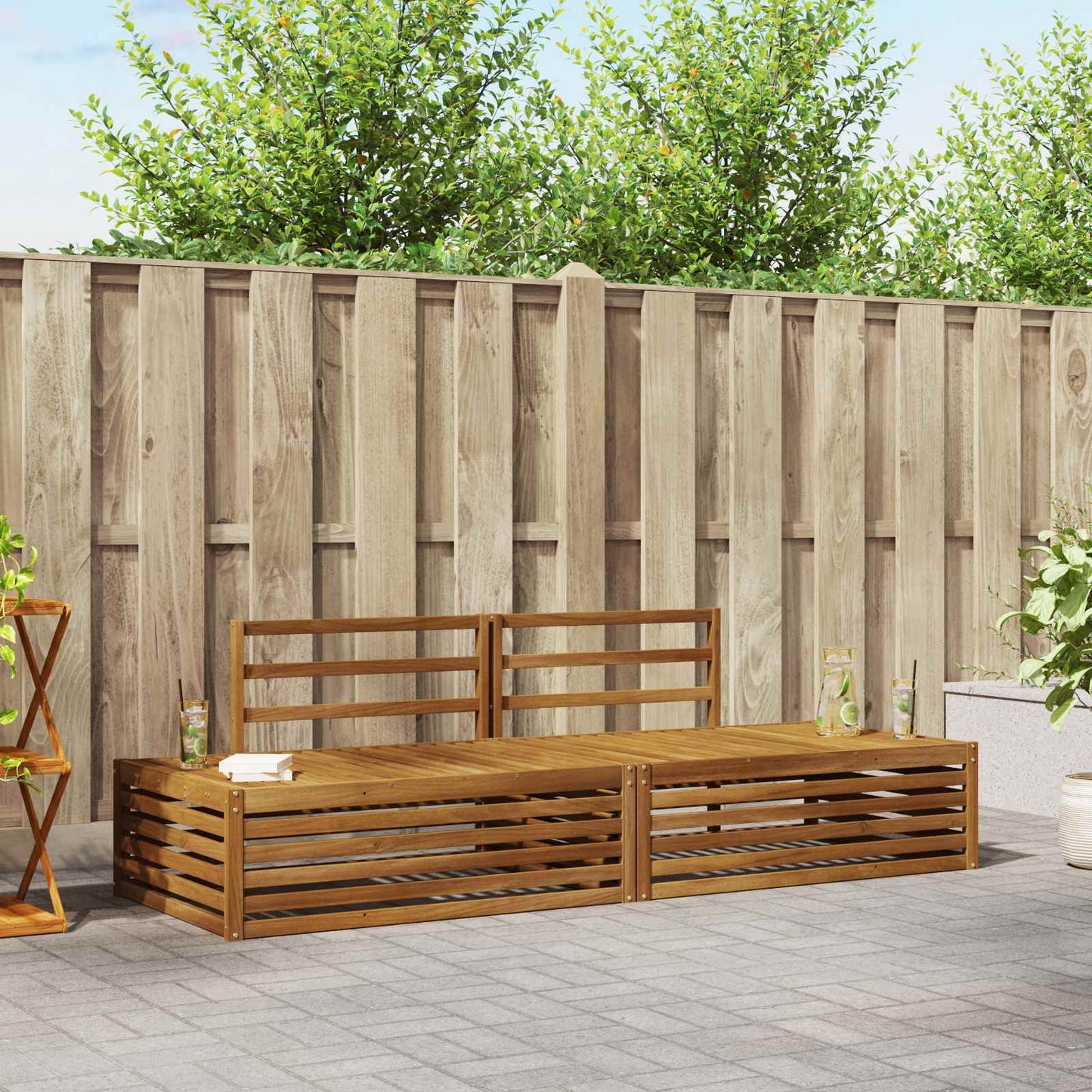 Outdoor Sofa Set Natural 203.5 x 83 x 73 cm Solid Acacia Wood
