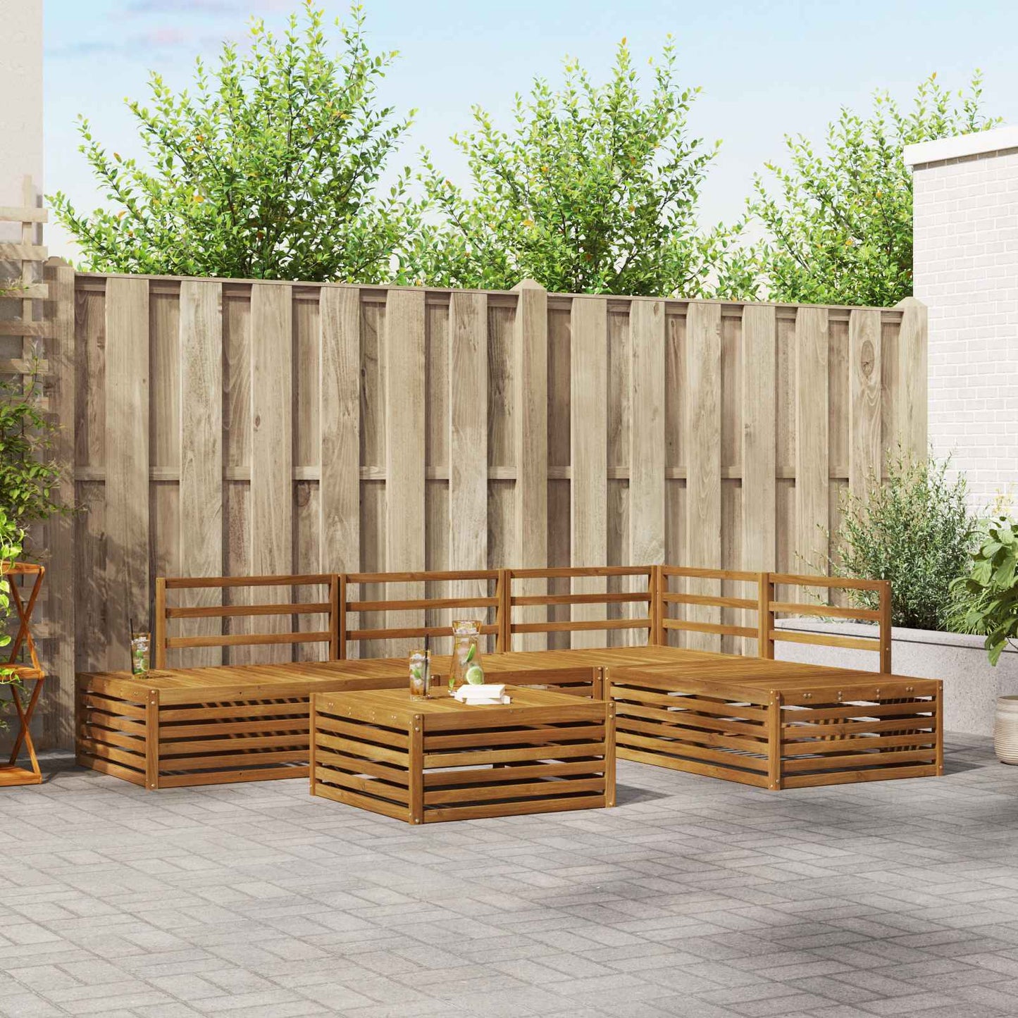 Outdoor Sofa Set 5 Piece Natural Solid Acacia Wood