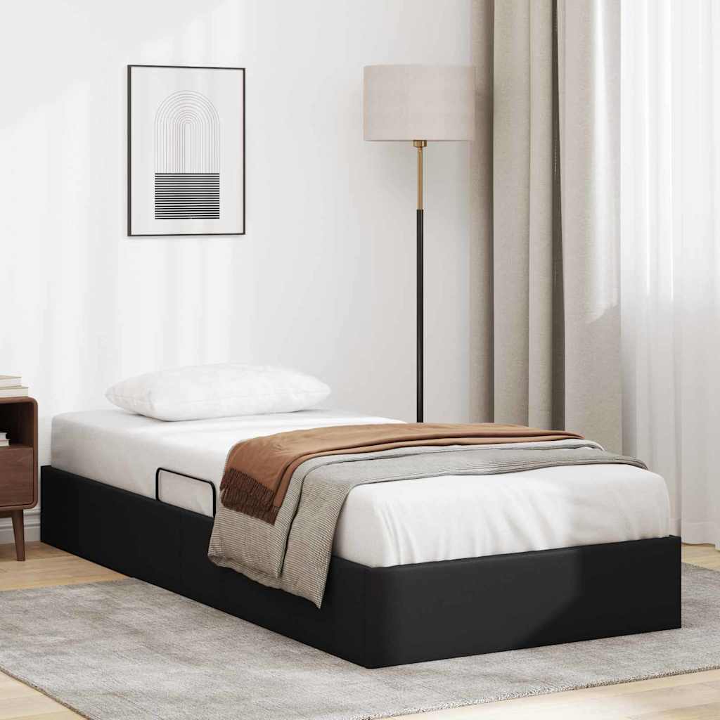 Storage Bed with Headboard Black 90 x 190 cm Faux leather