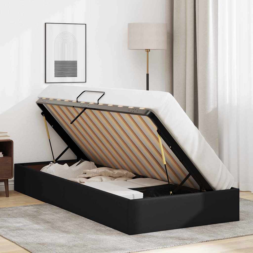 Storage Bed with Headboard Black 90 x 190 cm Faux leather