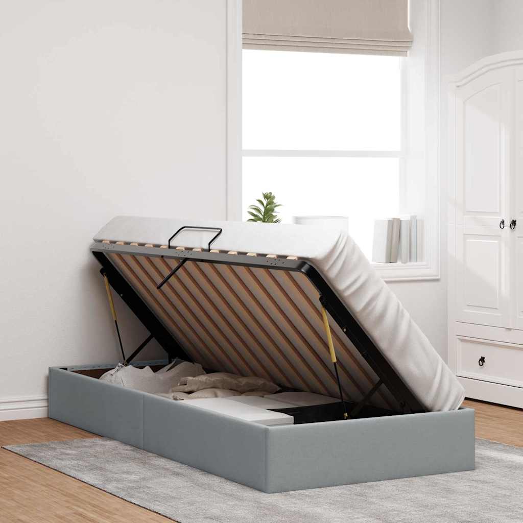 Storage Bed with Headboard Light Grey 90 x 190 cm Fabric