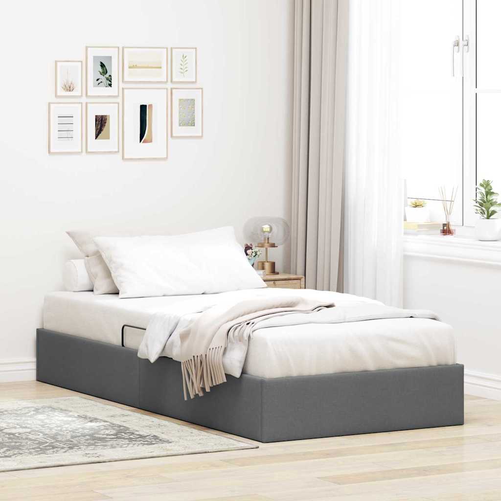 Storage Bed with Headboard Dark Grey 90 x 190 cm Fabric