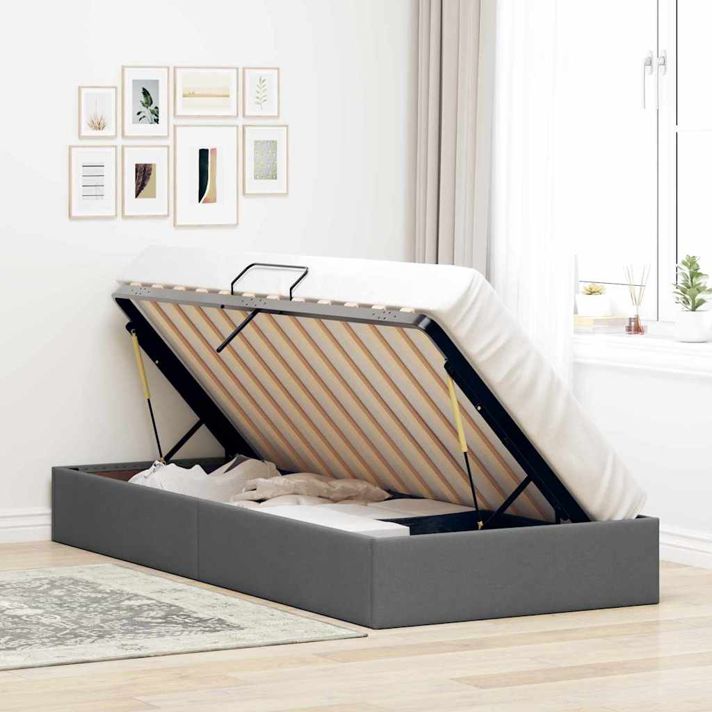 Storage Bed with Headboard Dark Grey 90 x 190 cm Fabric