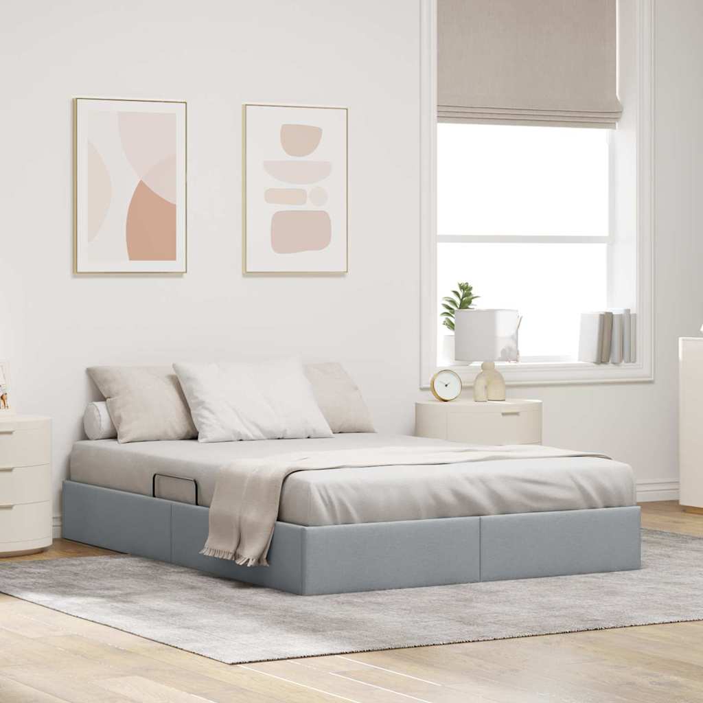Storage Bed with Headboard Light Grey 135 x 190 cm Fabric