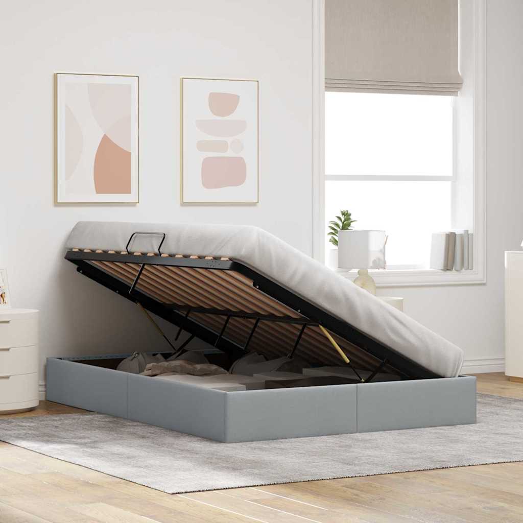 Storage Bed with Headboard Light Grey 135 x 190 cm Fabric