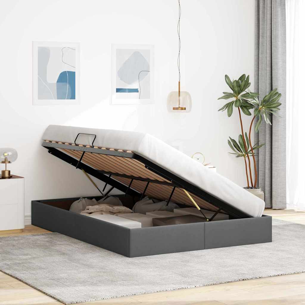 Storage Bed with Headboard Dark Grey 135 x 190 cm Fabric