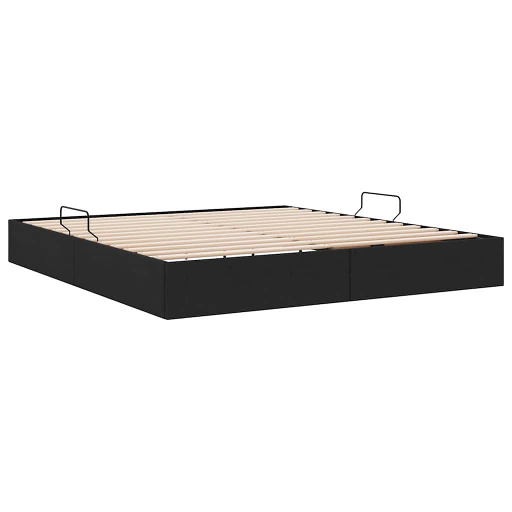 Storage Bed with Headboard Black 180 x 200 cm Fabric