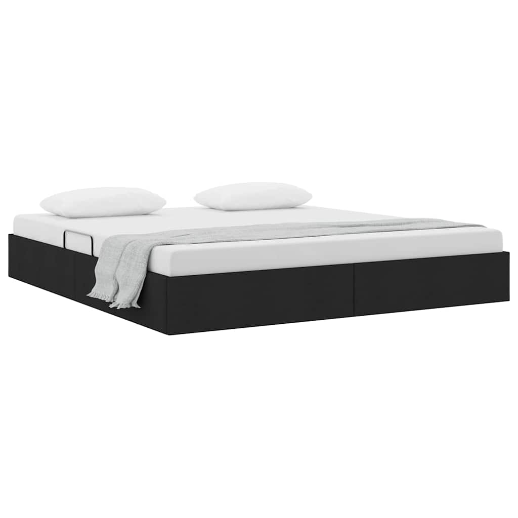Storage Bed with Headboard Black 180 x 200 cm Fabric