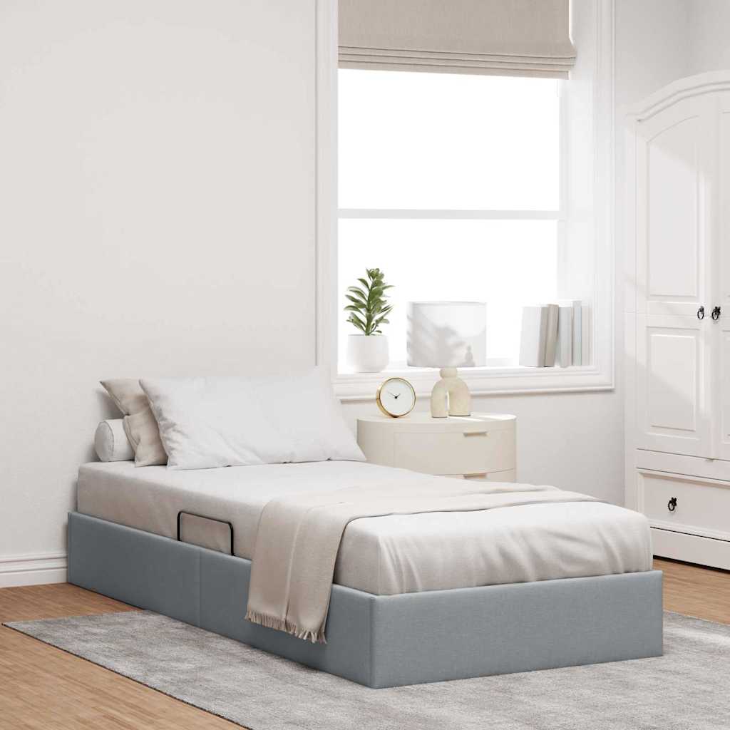Storage Bed with Mattress Light Grey 203 x 100 cm Fabric