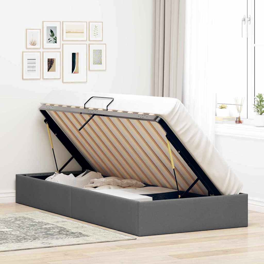 Storage Bed with Mattress Dark Grey 203 x 100 cm Fabric