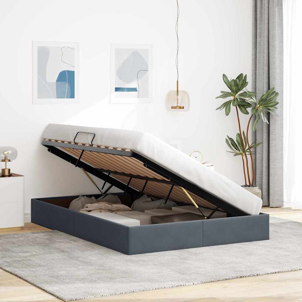 Storage Bed with Headboard Dark Grey 135 x 190 cm Velvet