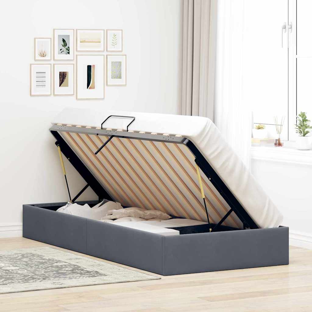Storage Bed with Mattress Dark Grey 100 x 190 cm Velvet