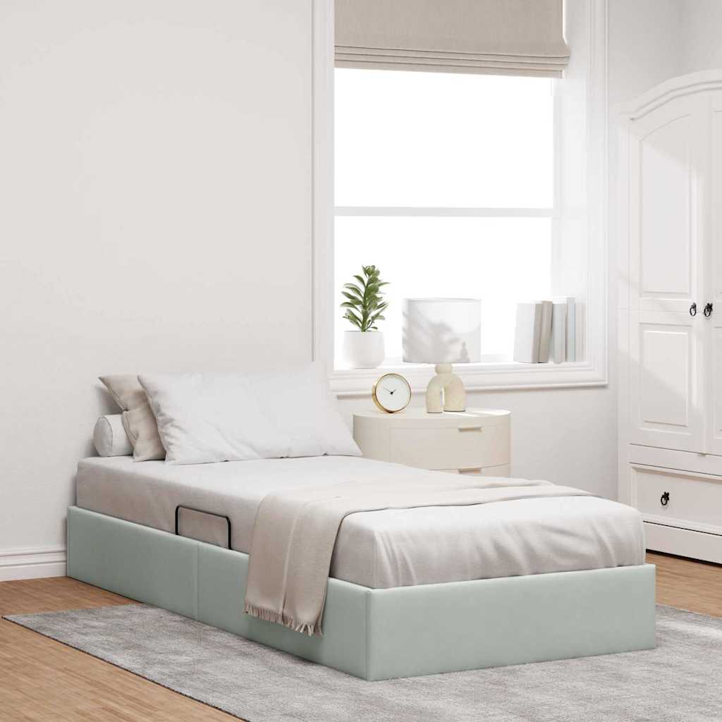 Storage Bed with Mattress Light Grey 100 x 203 cm Velvet