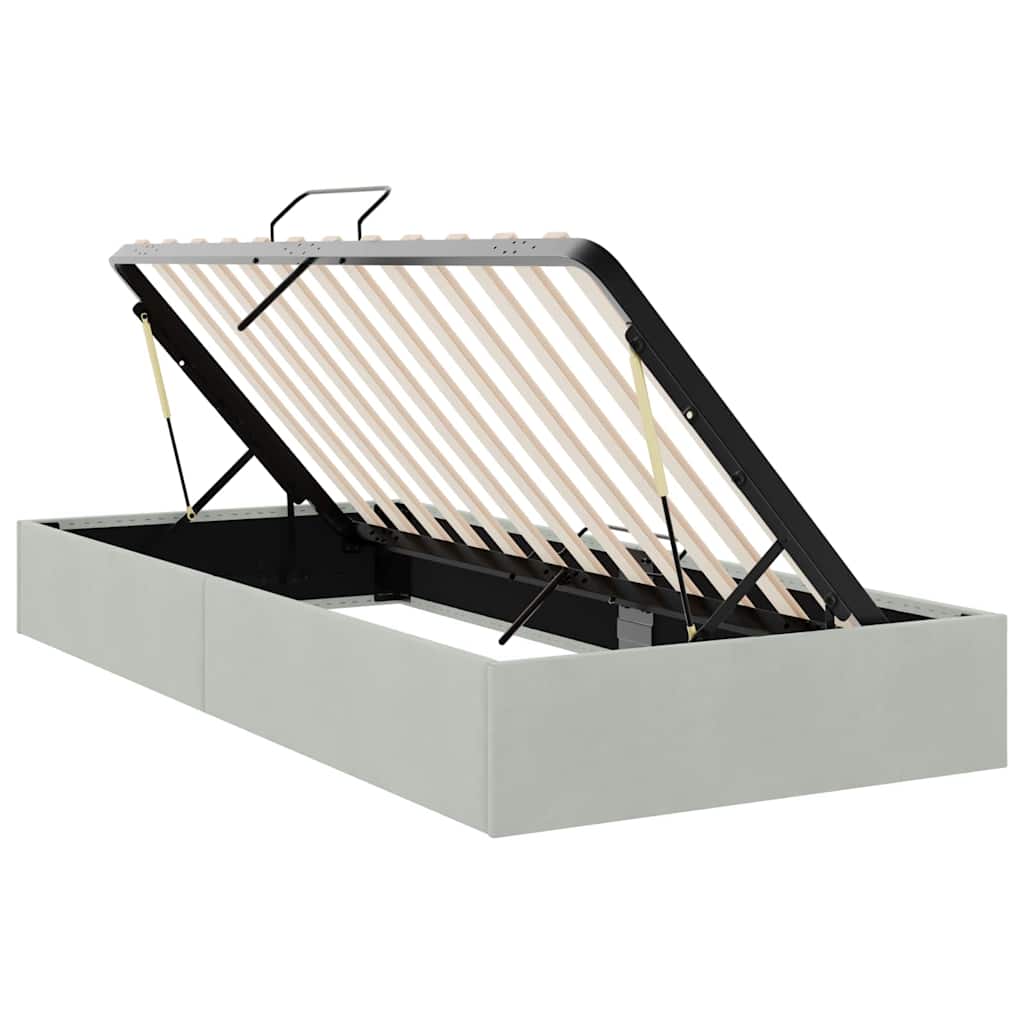 Storage Bed with Mattress Light Grey 100 x 203 cm Velvet