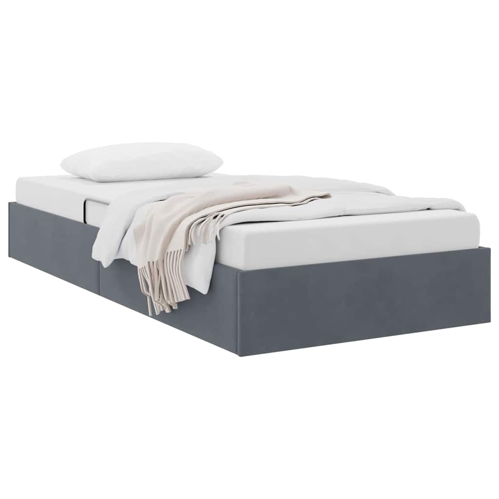Storage Bed with Mattress Dark Grey 100 x 203 cm Velvet