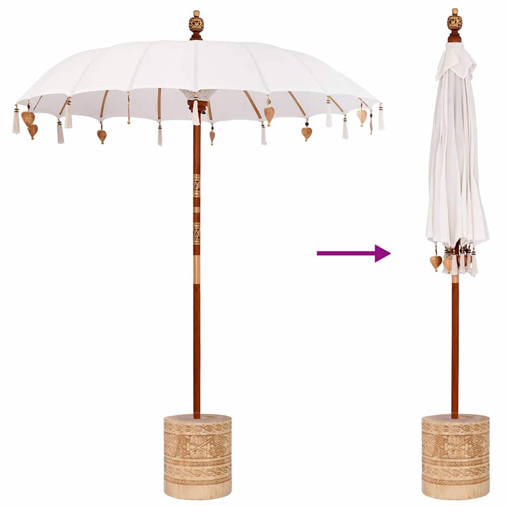 Balinese Parasol with Base Cream 185 x 185 x 260 cm