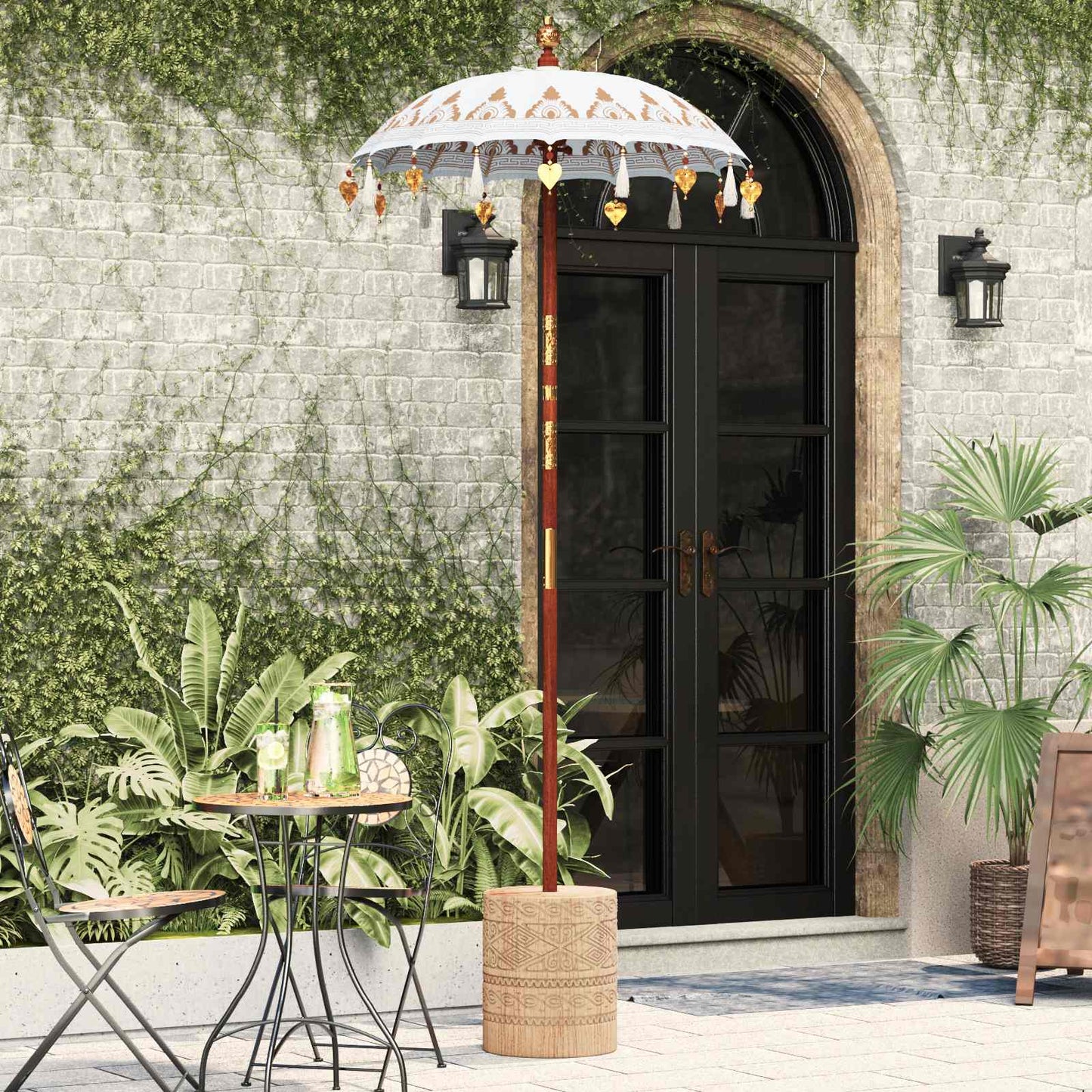 Balinese Parasol Cream 95 x 95 x 260 cm Cotton and solid wood