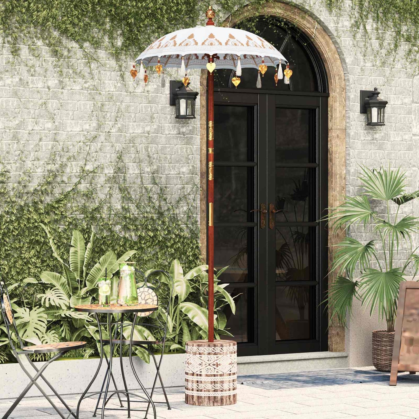 Balinese Parasol Cream 95 x 95 x 260 cm Cotton and solid wood