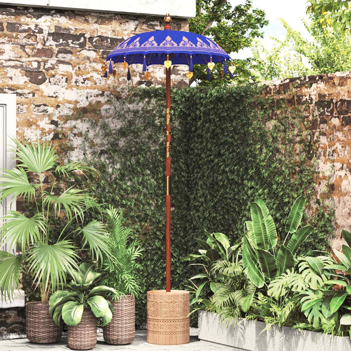 Parasol with Base Blue 95 x 95 x 260 cm Cotton and Wood