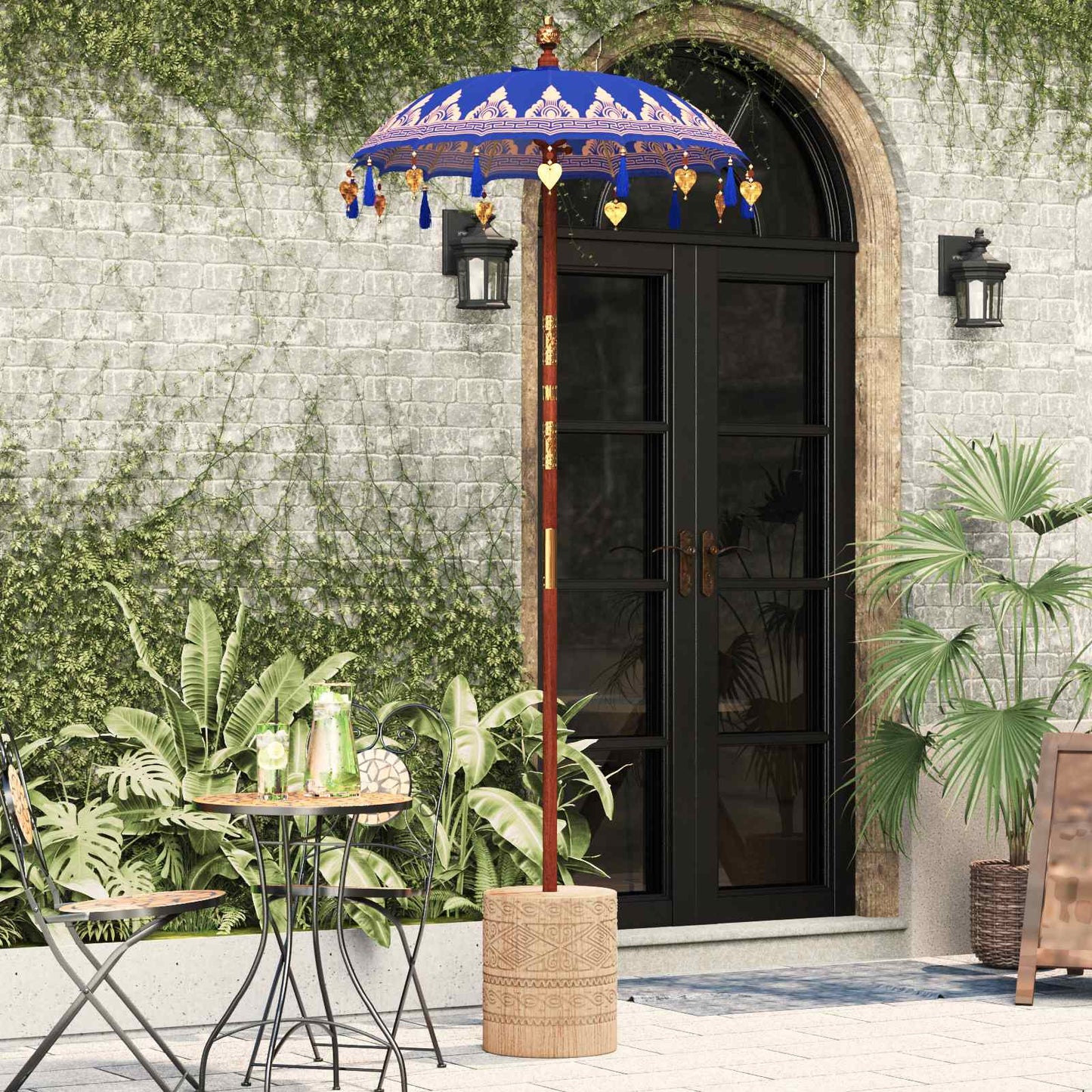 Parasol with Base Blue 95 x 95 x 260 cm Cotton and Wood