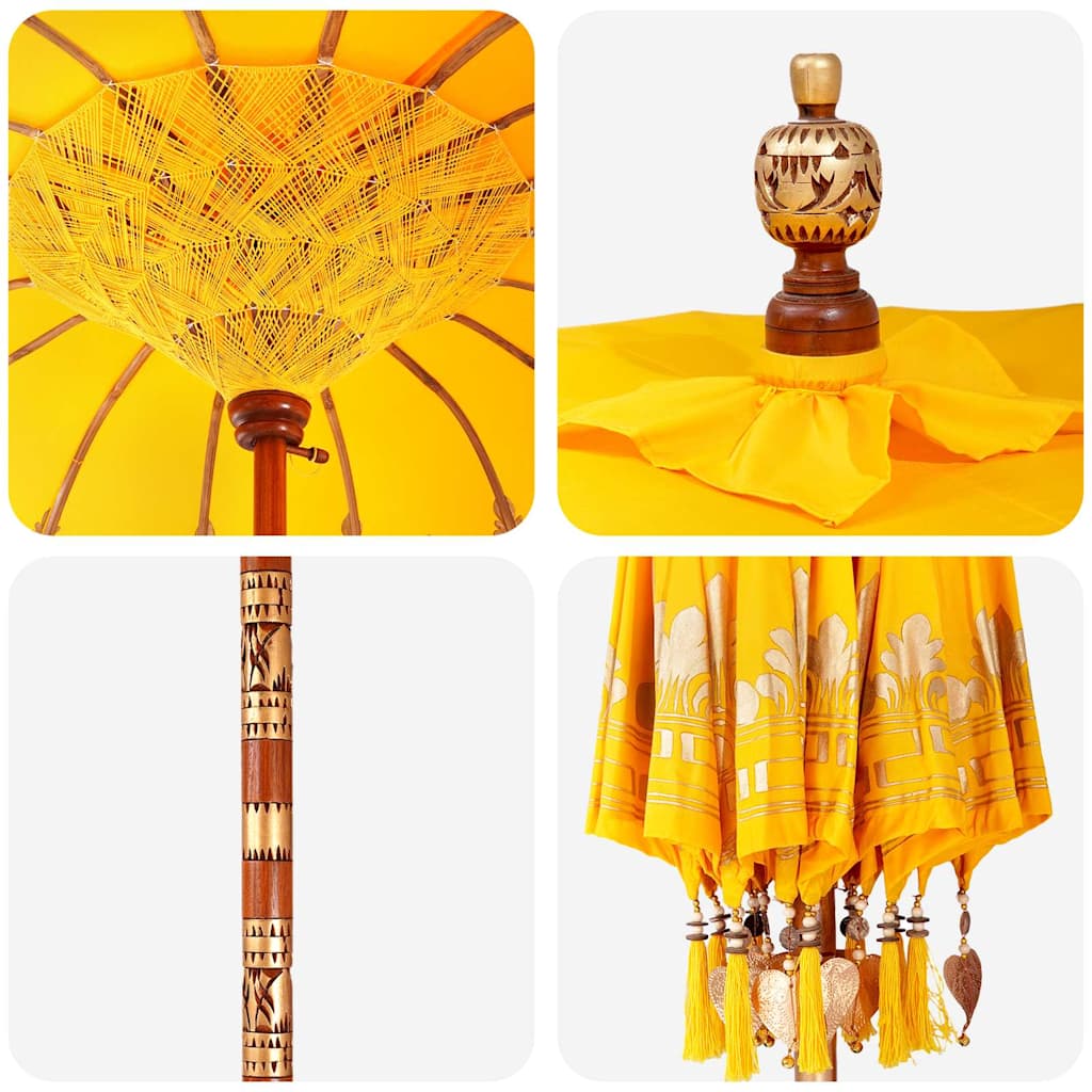 Parasol with Base Yellow 95 x 95 x 260 cm Cotton and Wood