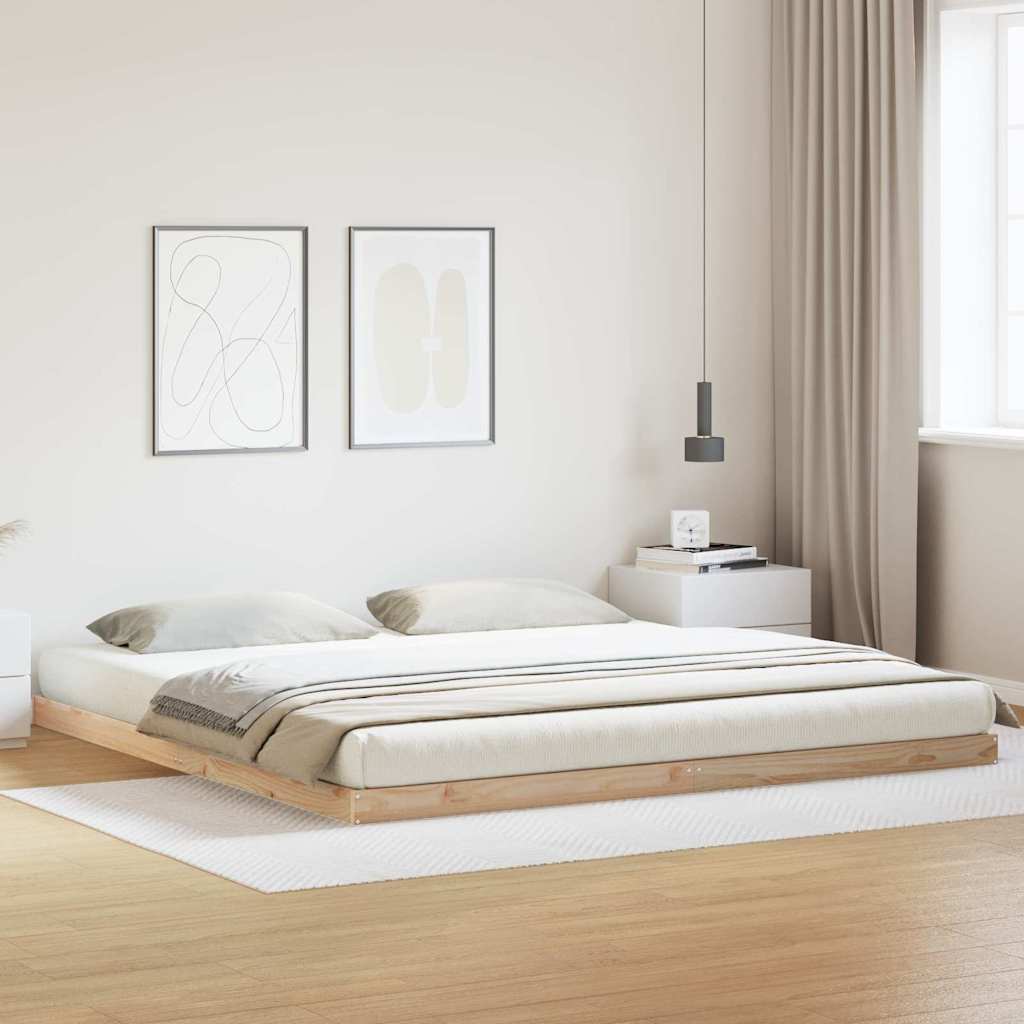 Floor Bed Frame Natural 213.5 x 184 x 9 cm Solid Pine Wood
