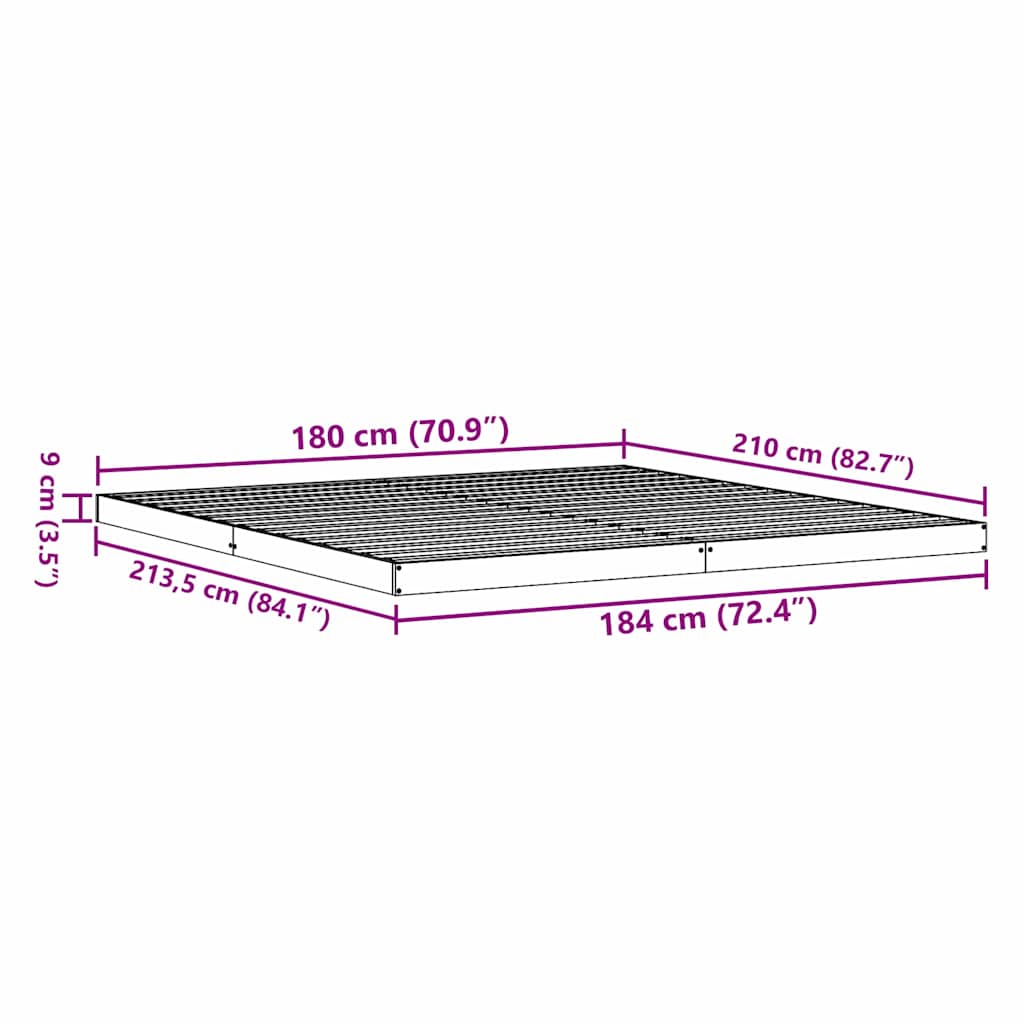 Floor Bed Frame Natural 213.5 x 184 x 9 cm Solid Pine Wood