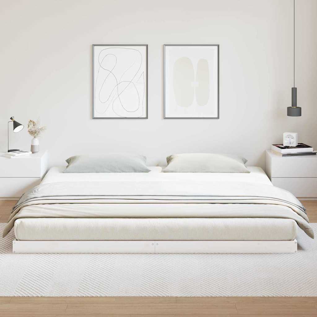 Floor Bed Frame White 213.5 x 184 x 9 cm Solid Pine Wood