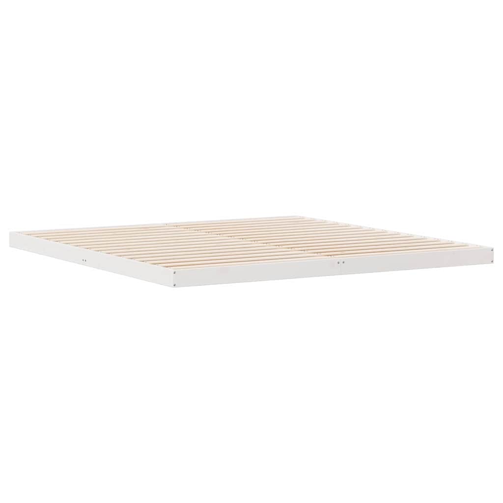Floor Bed Frame White 213.5 x 184 x 9 cm Solid Pine Wood