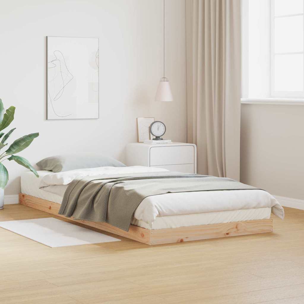 Floor Bed Frame Natural 100 x 220 cm Solid Pine Wood