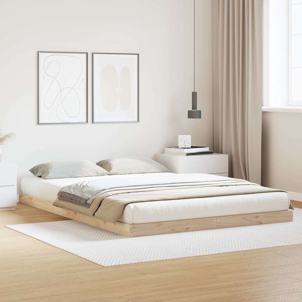 Floor Bed Frame Natural 160 x 220 cm Solid Pine Wood