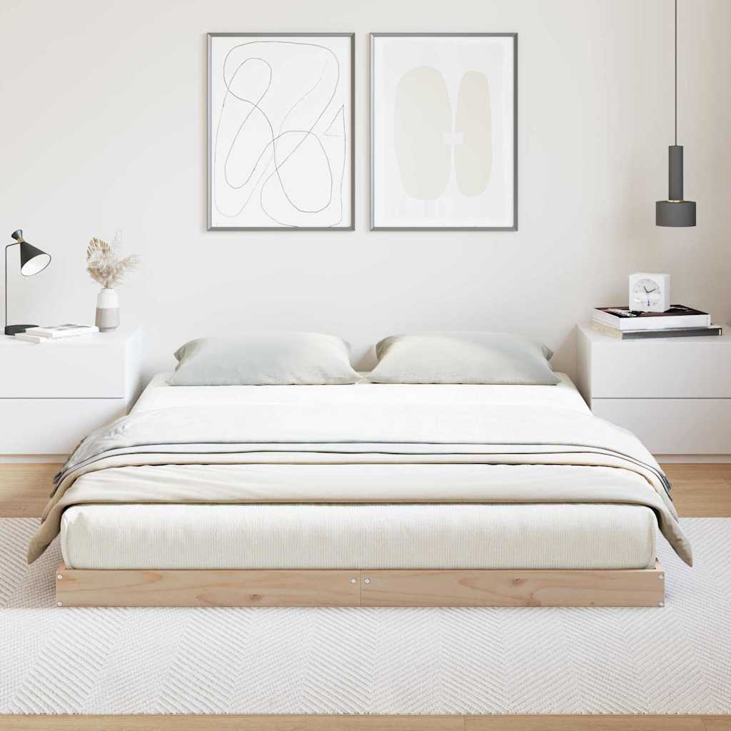Floor Bed Frame Natural 160 x 220 cm Solid Pine Wood