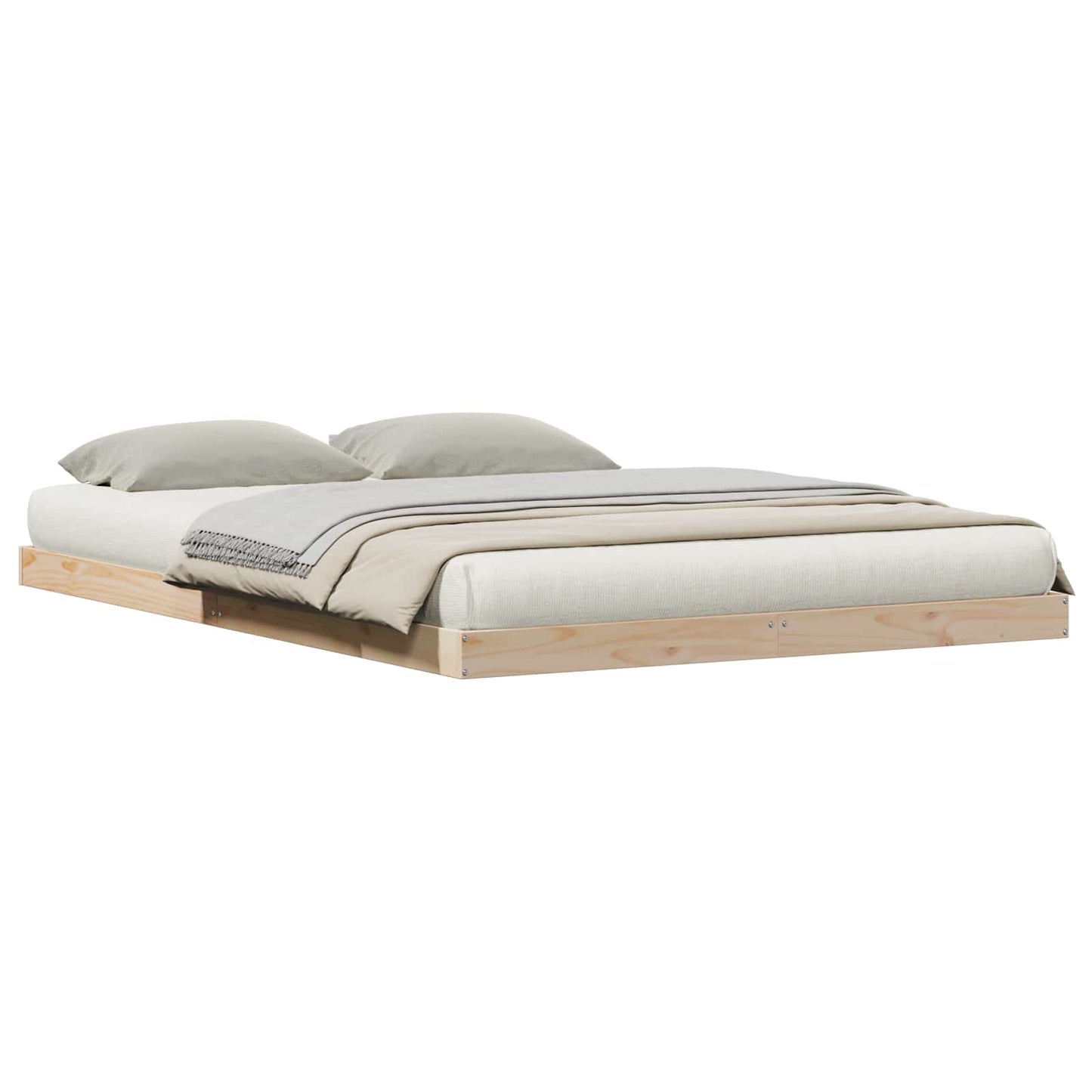 Floor Bed Frame Natural 160 x 220 cm Solid Pine Wood