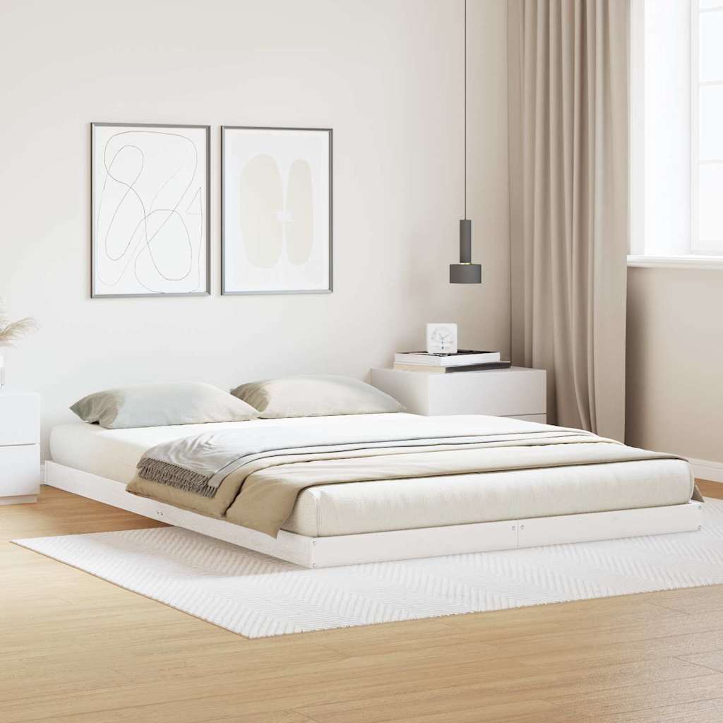 Floor Bed Frame White 160 x 220 cm Solid Pine Wood