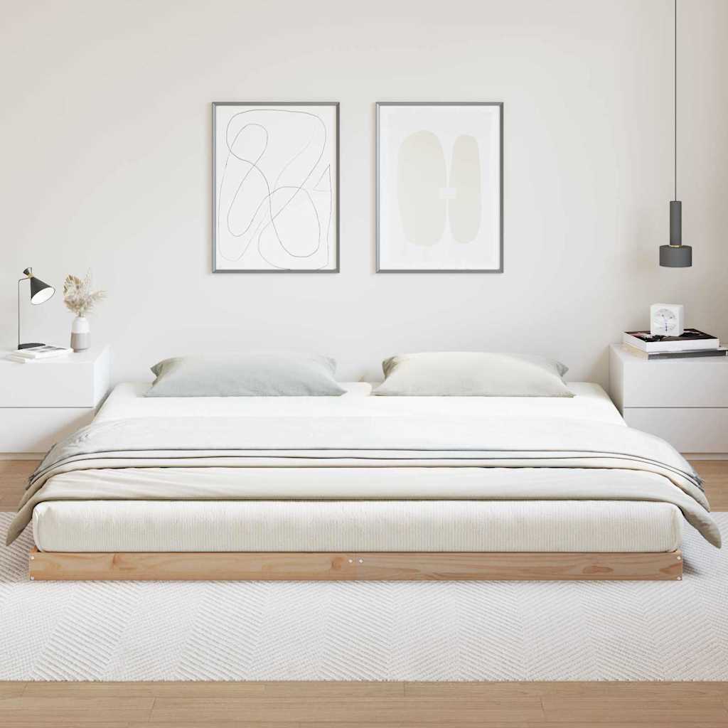 Floor Bed Frame Natural 180 x 220 cm Solid Pine Wood