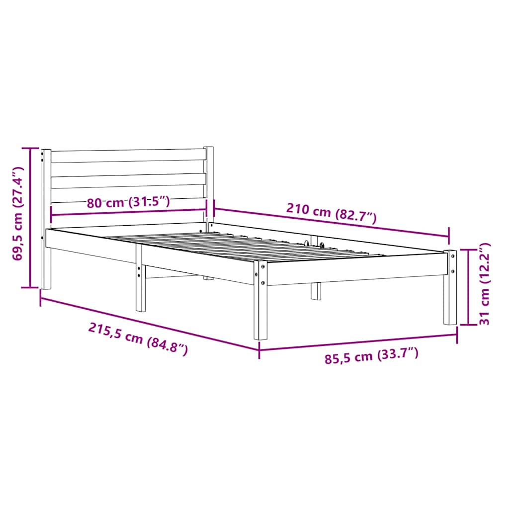 Bed Frame Brown 215.5 x 85.5 x 69.5 cm Solid Pine Wood