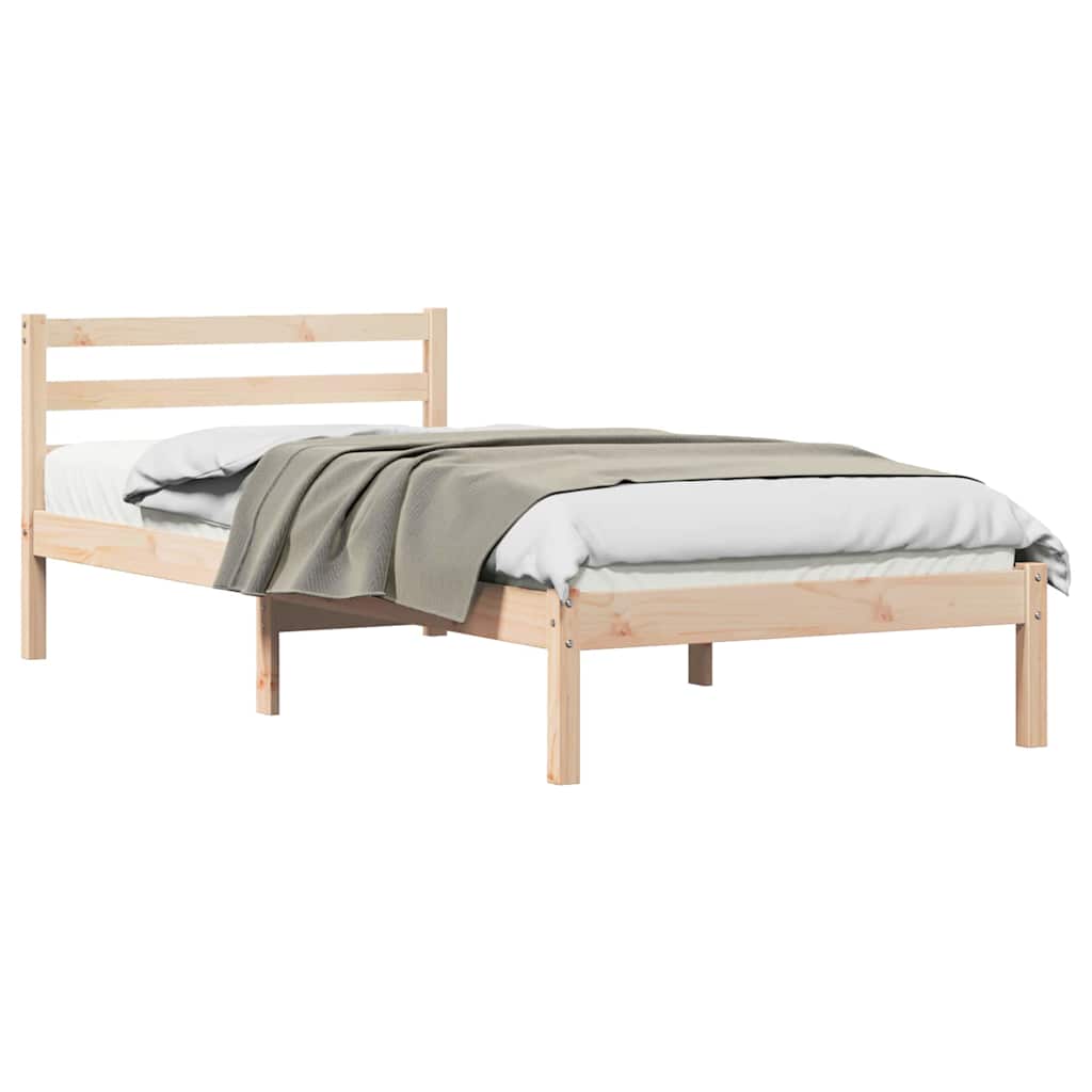 Bed Frame Brown 215.5 x 105.5 x 69.5 cm Solid Pine Wood