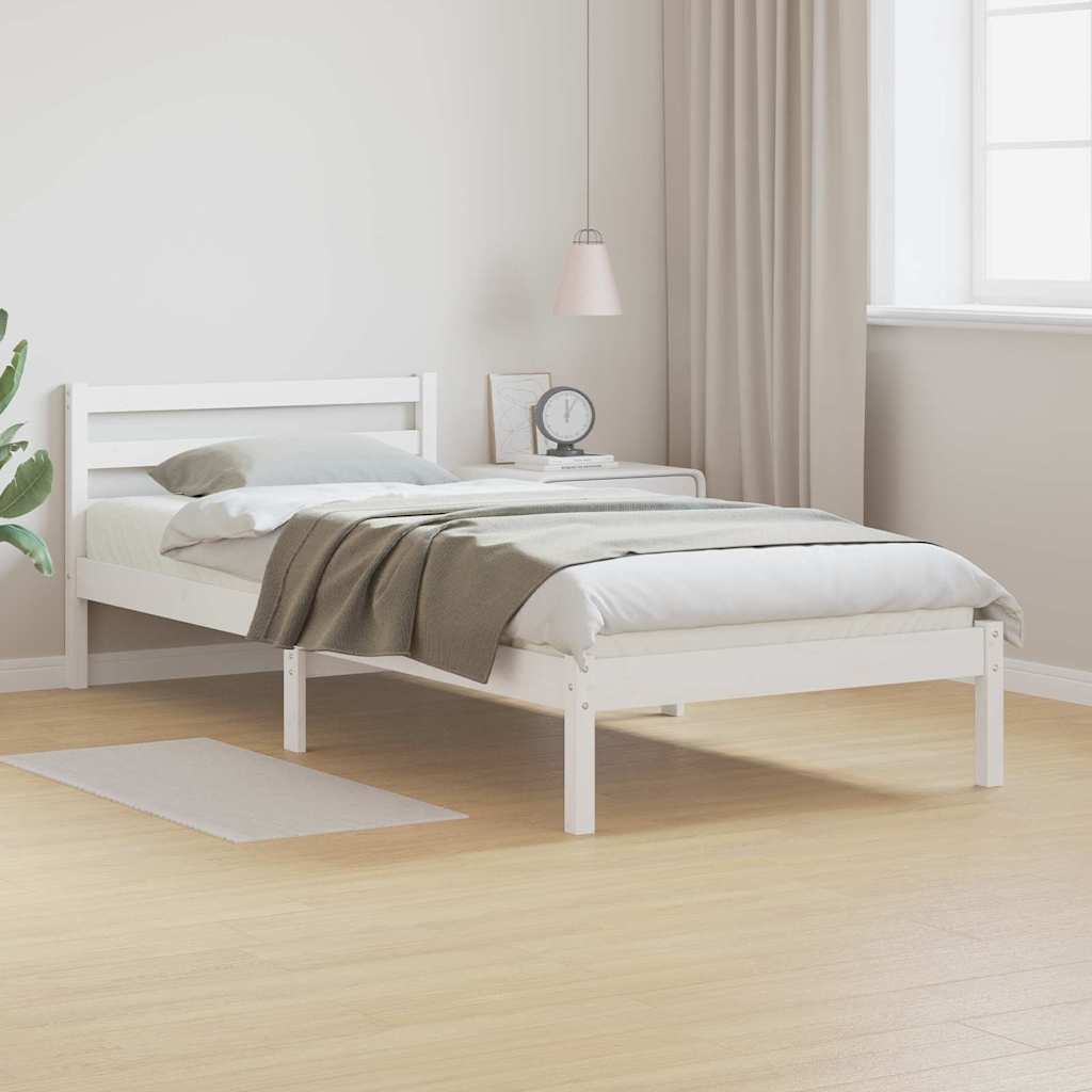 Bed Frame White 215.5 x 105.5 x 69.5 cm Solid Pine Wood