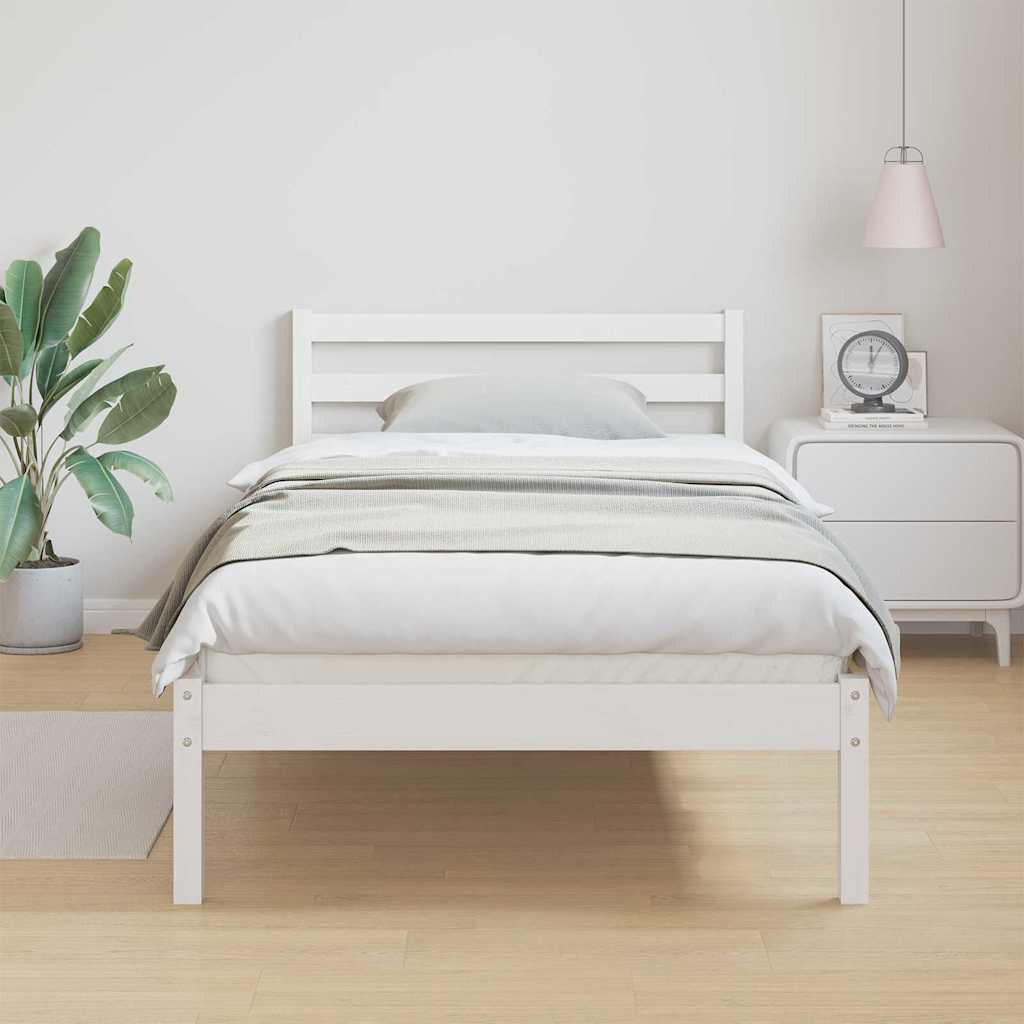 Bed Frame White 215.5 x 105.5 x 69.5 cm Solid Pine Wood