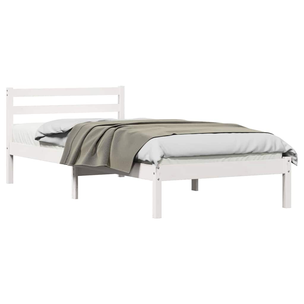 Bed Frame White 215.5 x 105.5 x 69.5 cm Solid Pine Wood