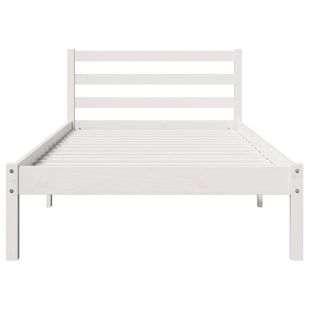 Bed Frame White 215.5 x 105.5 x 69.5 cm Solid Pine Wood