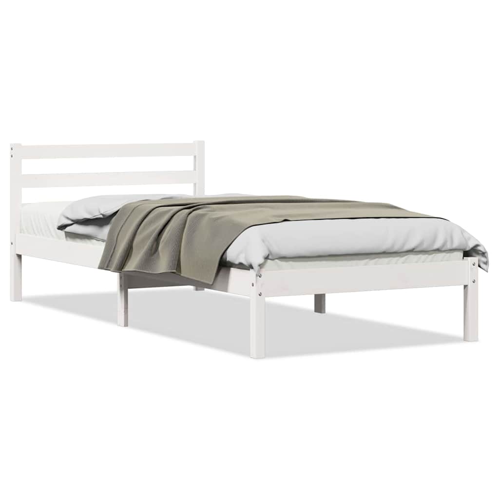 Bed Frame White 215.5 x 105.5 x 69.5 cm Solid Pine Wood