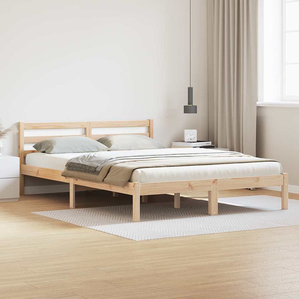 Bed Frame Brown 215.5 x 145.5 x 69.5 cm Solid Pine Wood