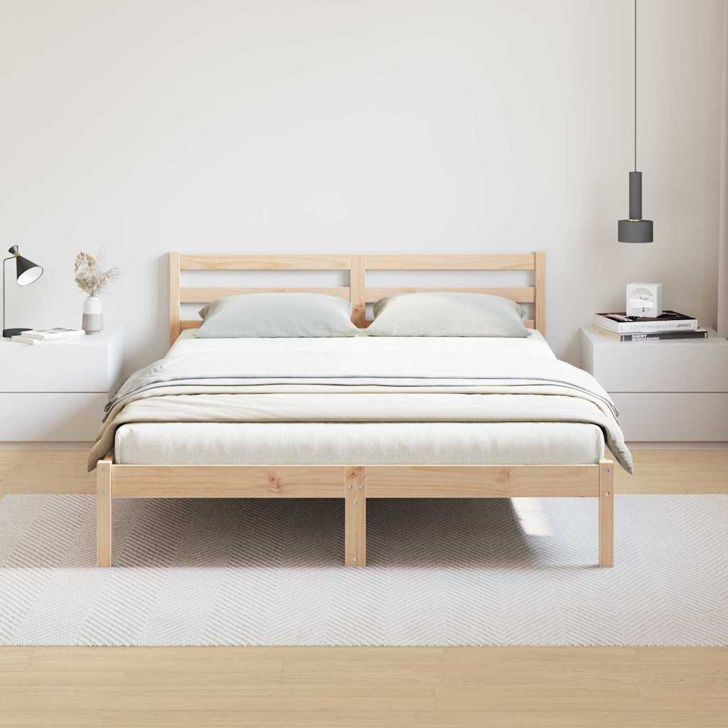 Bed Frame Brown 215.5 x 145.5 x 69.5 cm Solid Pine Wood