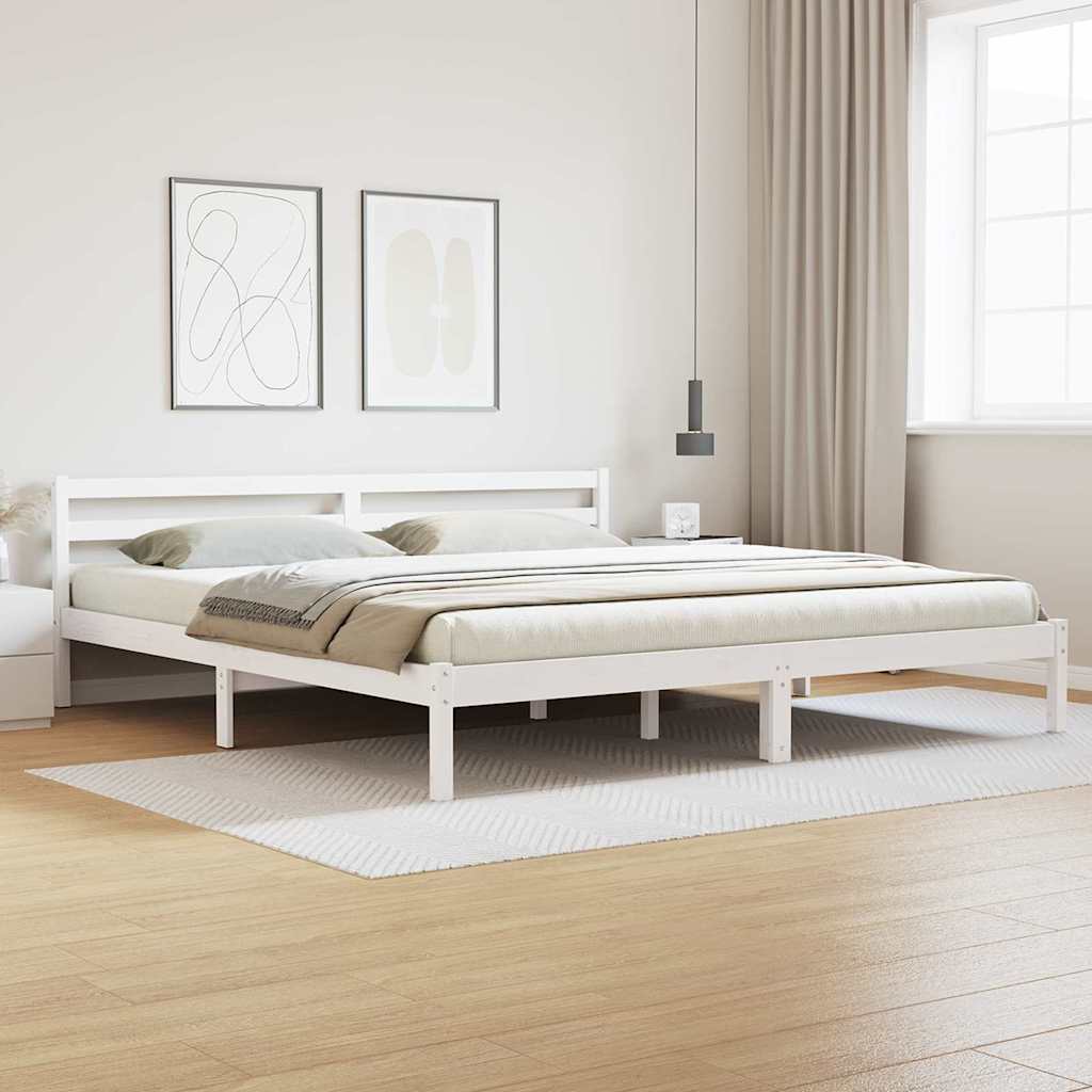 Bed Frame White 215.5 x 205.5 x 69.5 cm Solid Pine Wood