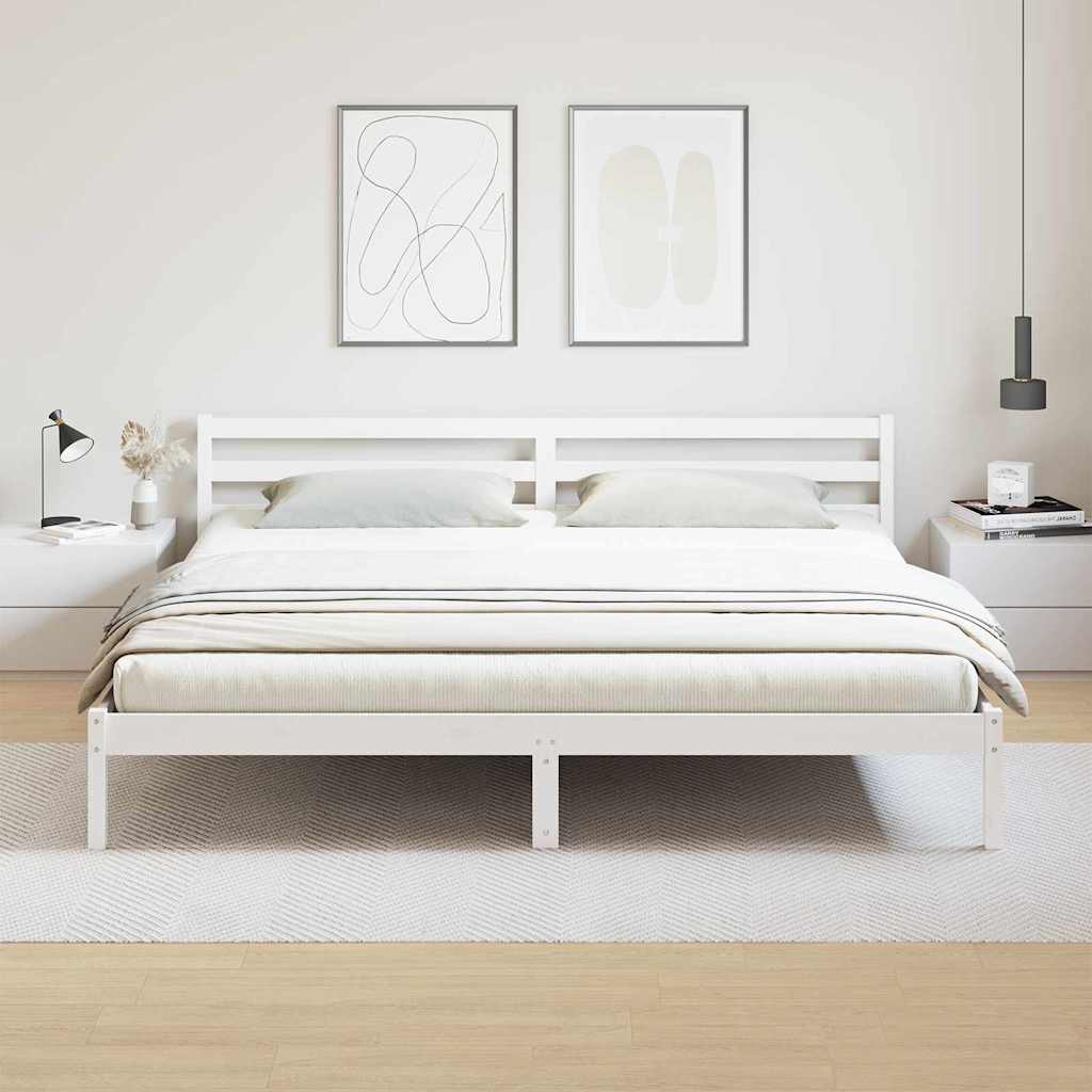 Bed Frame White 215.5 x 205.5 x 69.5 cm Solid Pine Wood