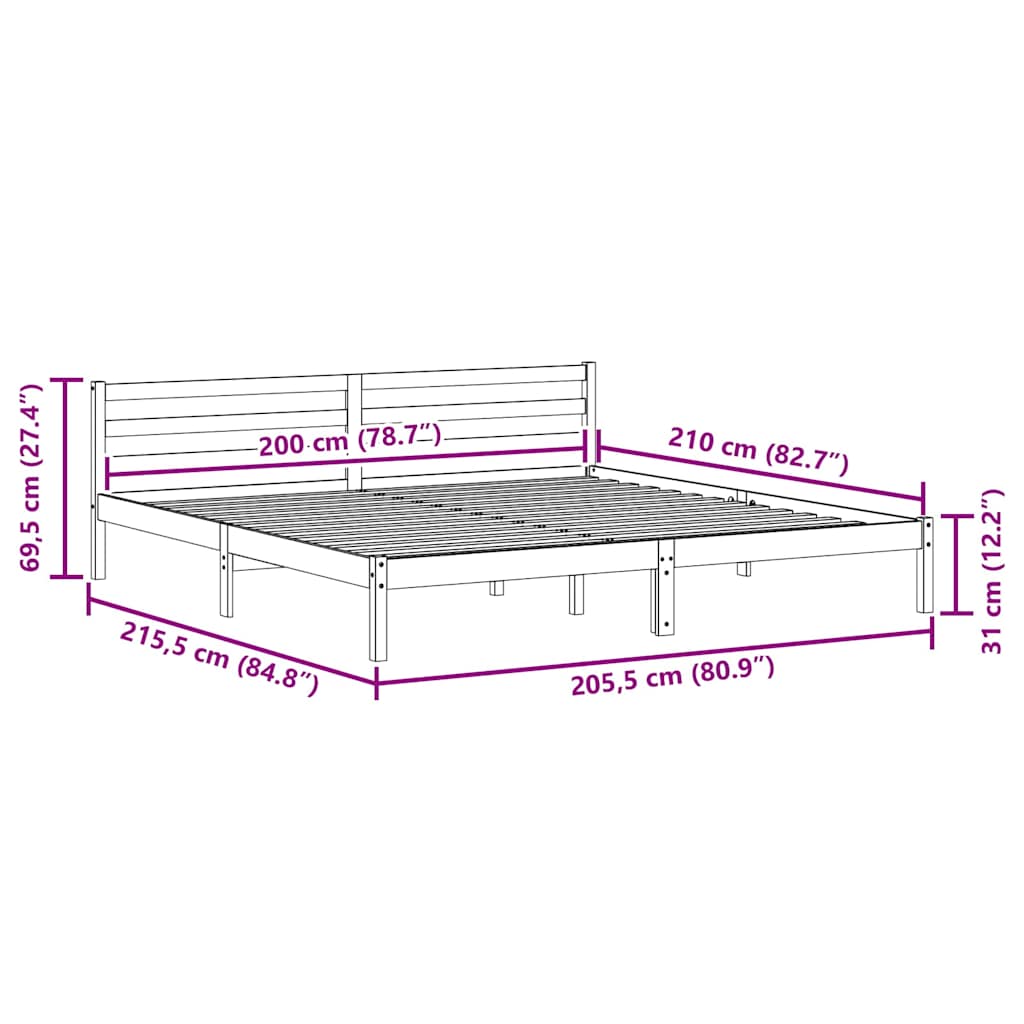 Bed Frame White 215.5 x 205.5 x 69.5 cm Solid Pine Wood